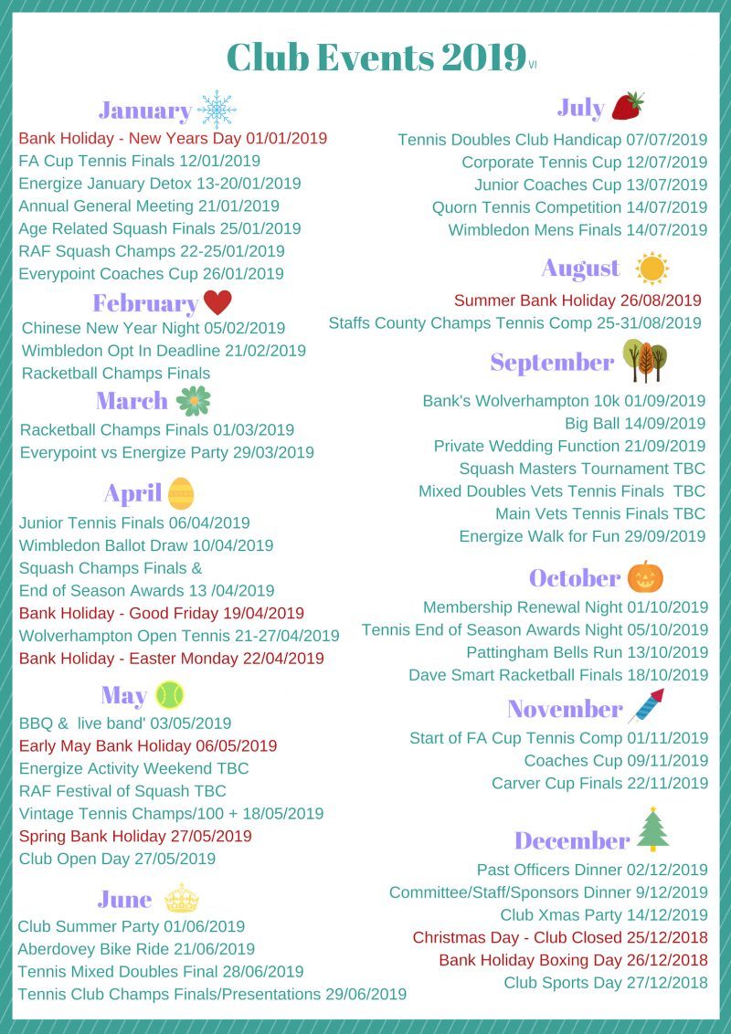 Events Calendar 2019